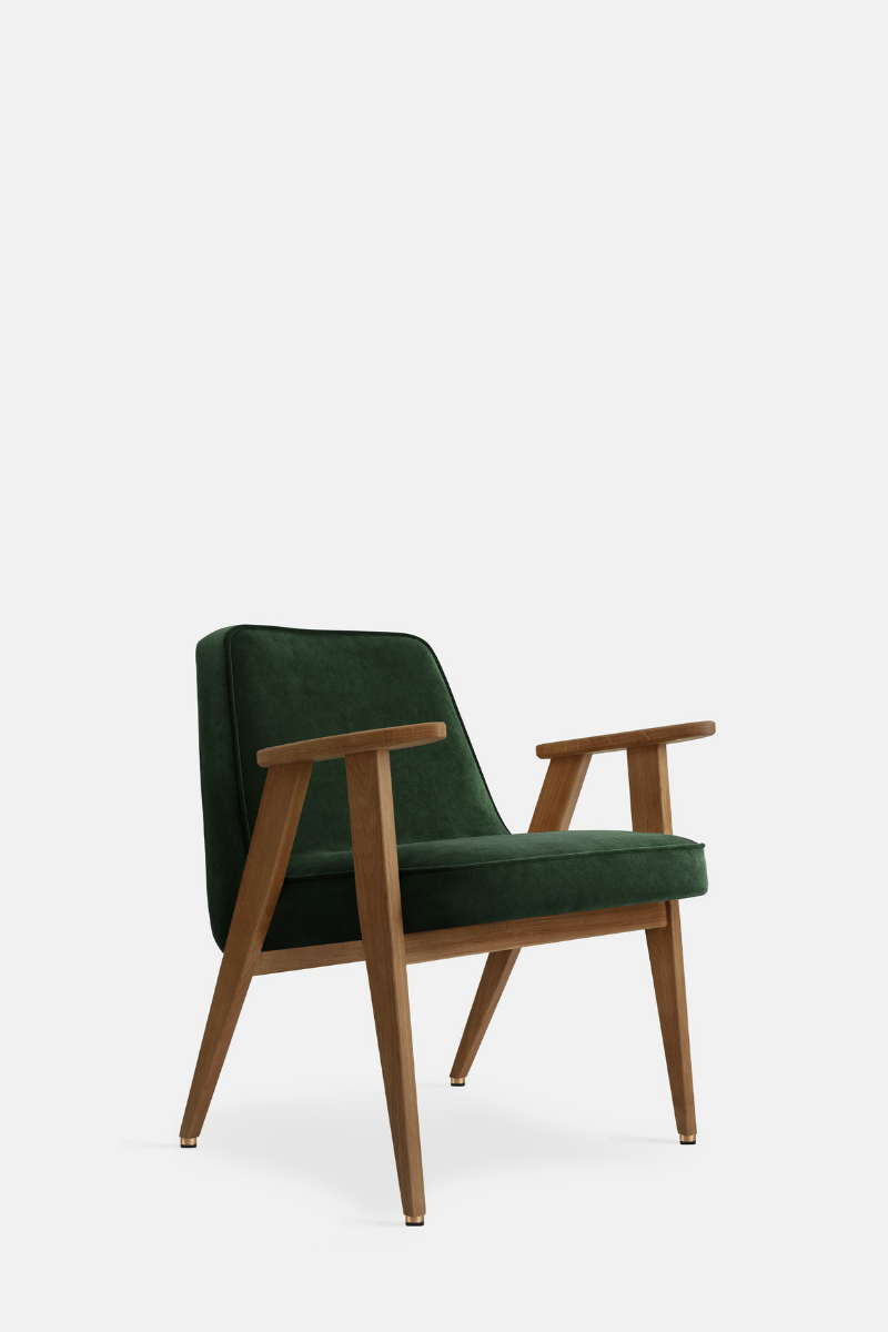 366 Armchair. Velvet Collection. Bottle green. Oak03