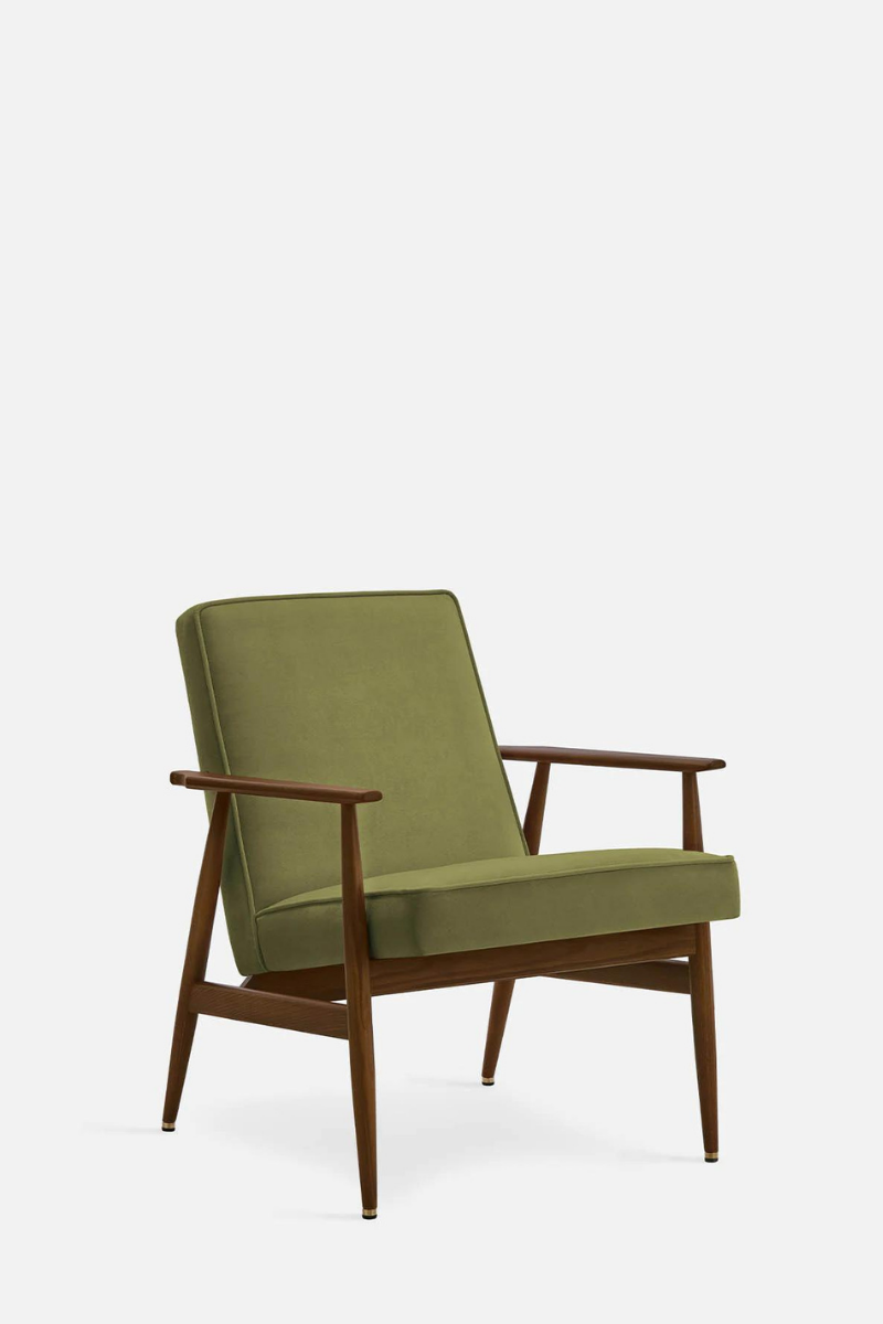 Fox Lounge Chair. Velvet Collection. Olive. Ash05